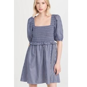 Nation Ltd Betsey Striped Deco Puff Sleeve Mini Dress Prairie Blue NWT